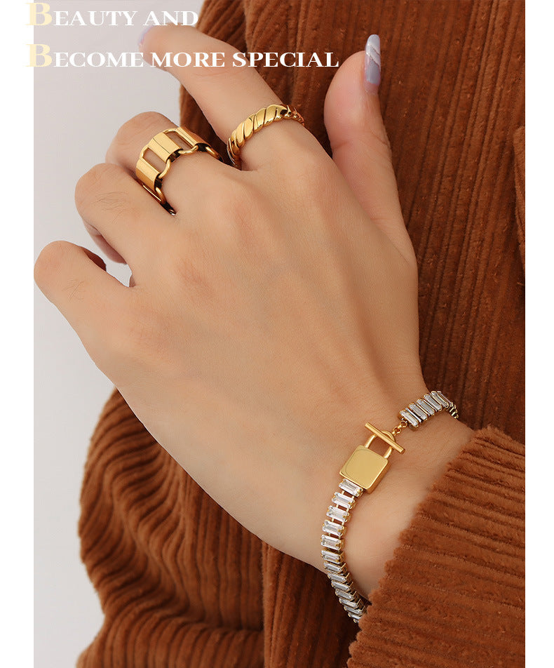 Stainless Steel Gold Lock Chain Bracelet