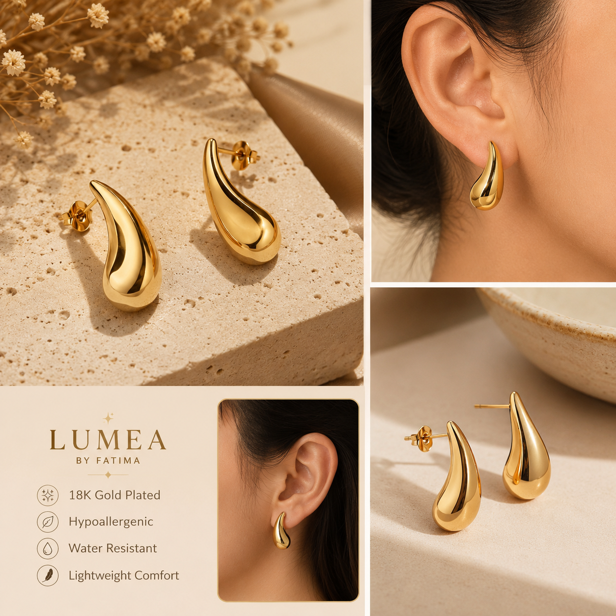 Stainless Steel Smooth Gold Plated Women's Party Jewelry