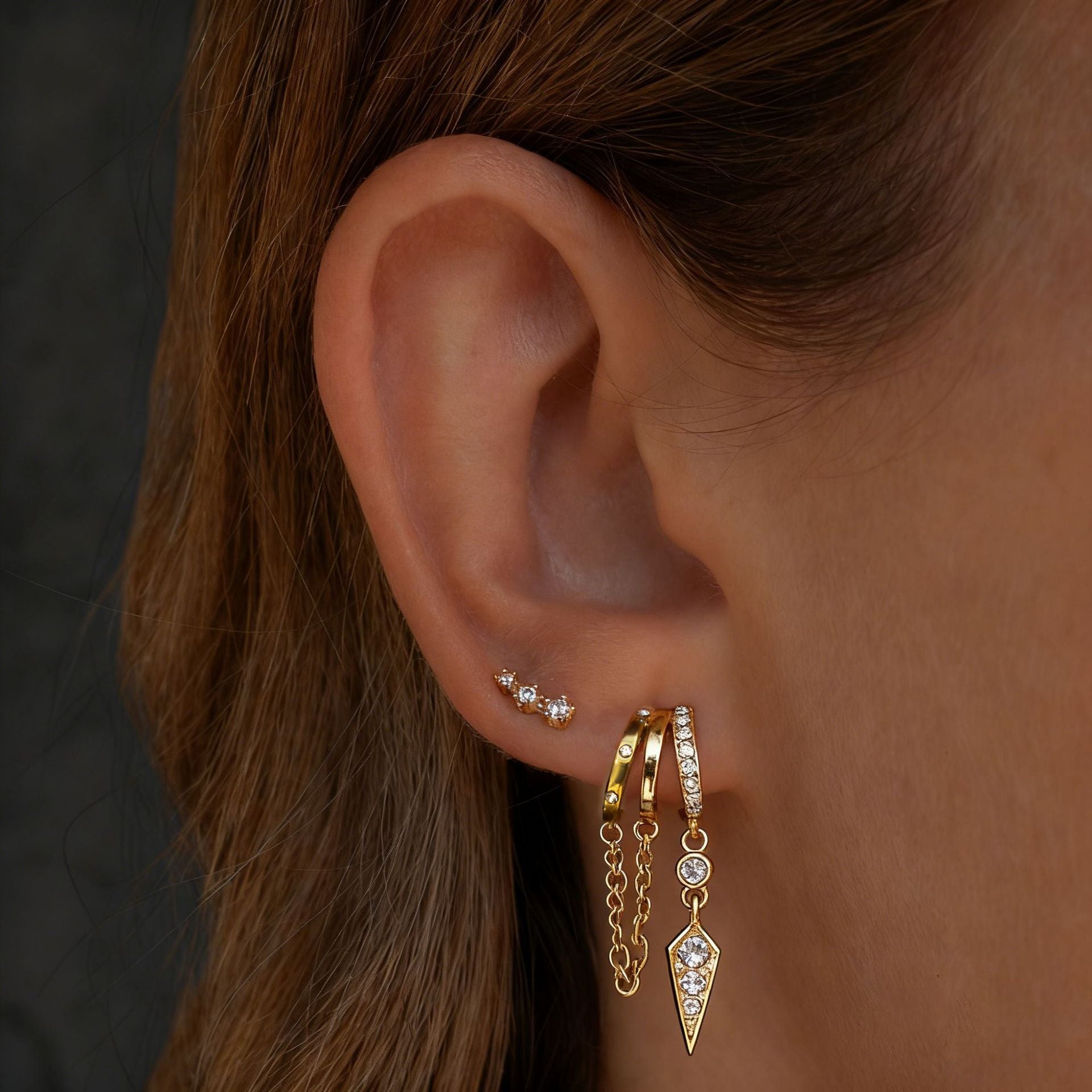 18K Gold Plated Cubic Zirconia Water Drop Tassel Stud Earrings