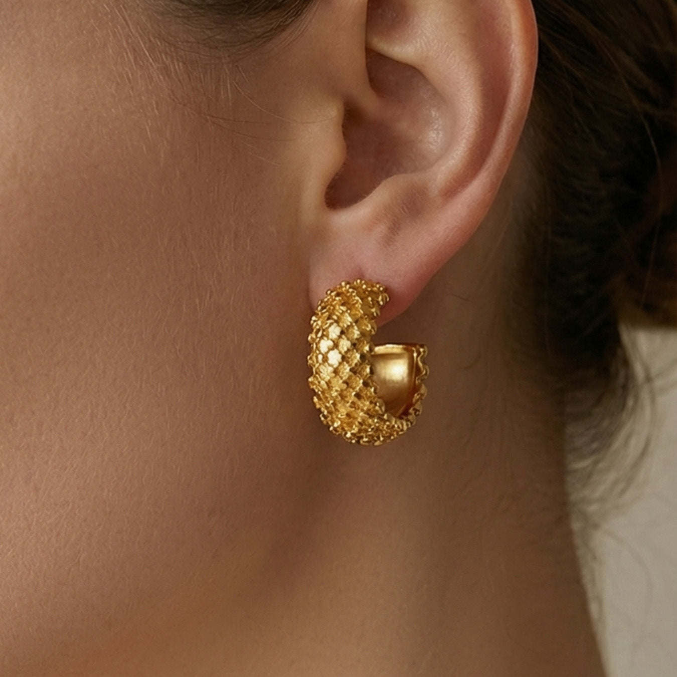 18K Gold Plated C Shaped Diamond Earring