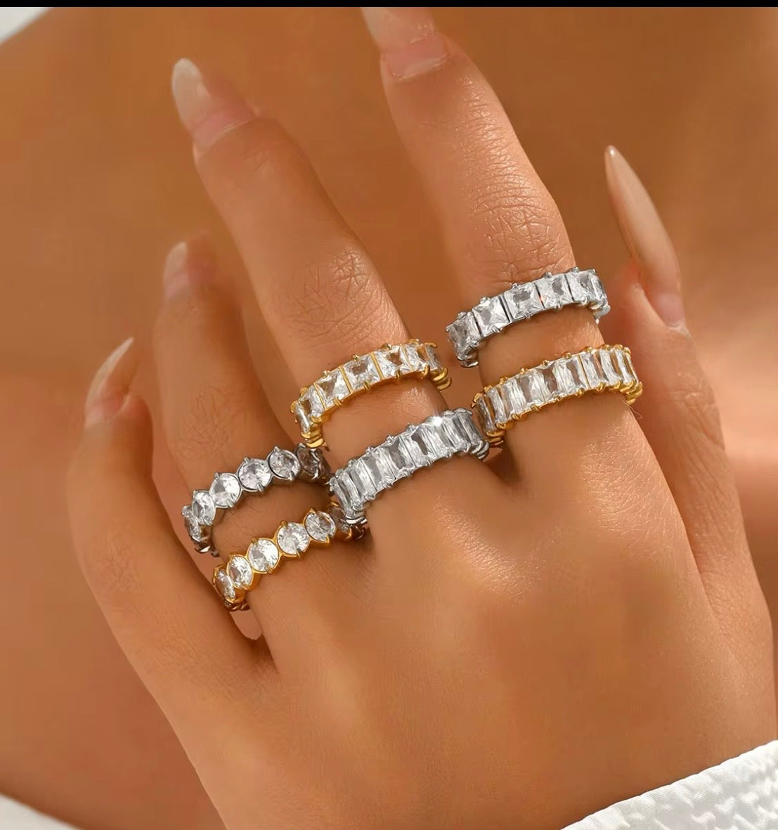 Gold Plated Stainless Steel Luxury Diamond Ring