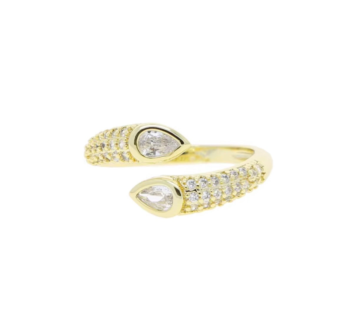 Sparking Bling Silver Gold Plated Trendy Fine Women Jewelry 5A White CZ Diamond Tear Drop Ring
