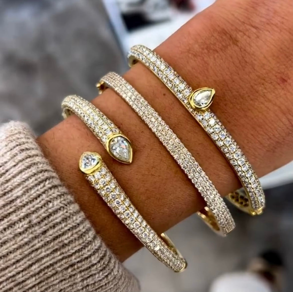 Sparking Bling Silver Gold Plated Trendy Fine Jewelry 5A White CZ Diamond Tear Drop Bracelet