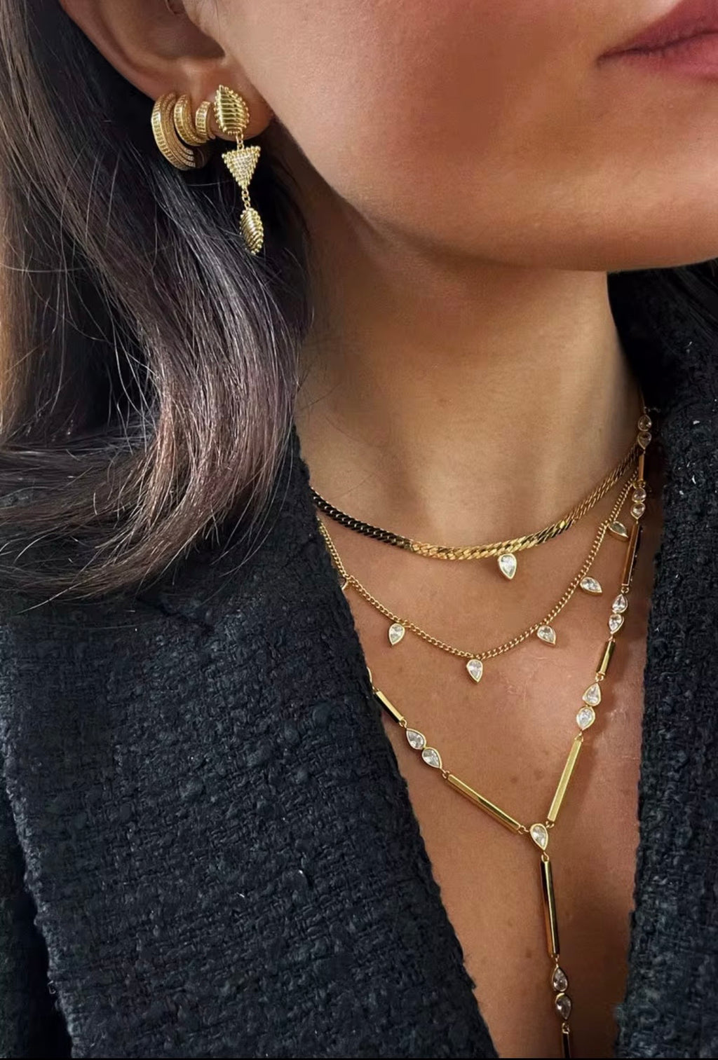 Gold Plated Geometric CZ Charm Cuban Chain Fashion Jewelry