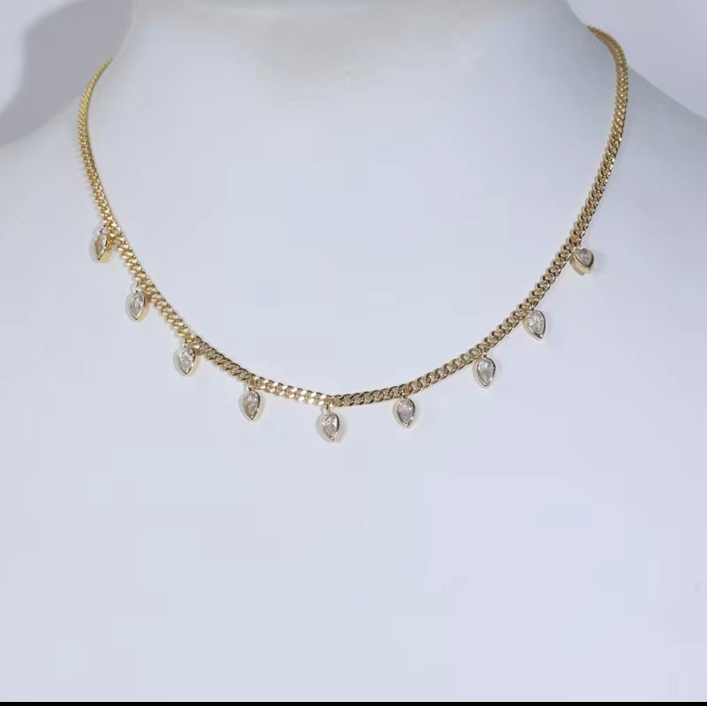 Gold Plated Geometric CZ Charm Cuban Chain Fashion Jewelry