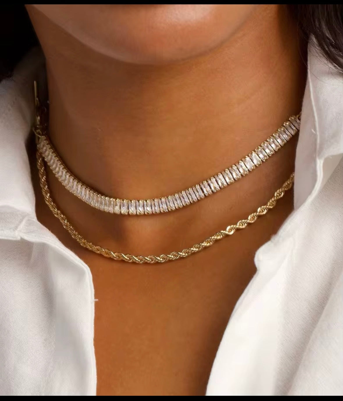 Iced Out Bling 5A Cubic Zirconia Rectangle CZ Tennis Chain Necklace Fashion Jewelry