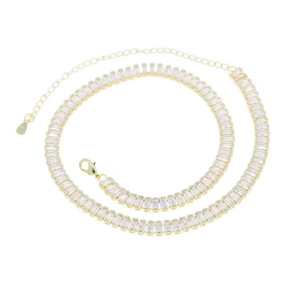 Iced Out Bling 5A Cubic Zirconia Rectangle CZ Tennis Chain Necklace Fashion Jewelry