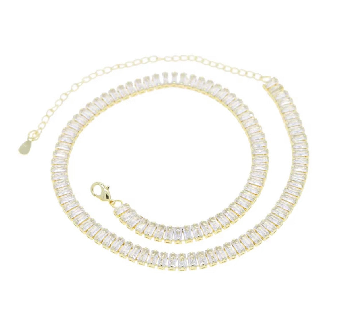 Iced Out Bling 5A Cubic Zirconia Rectangle CZ Tennis Chain Necklace Fashion Jewelry