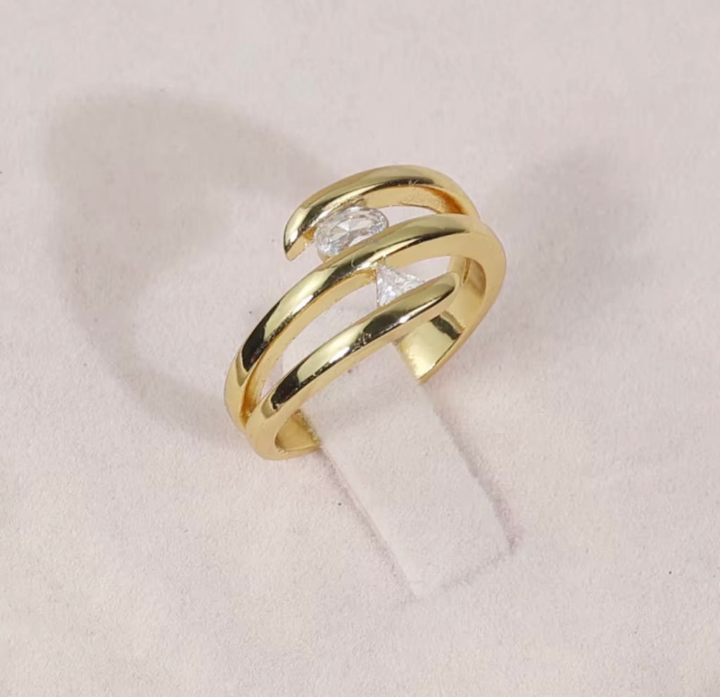 Gold Plated Three Circle Slippy Ring Jewelry With Iced Out Oval Triangle CZ Stone Paved Unique