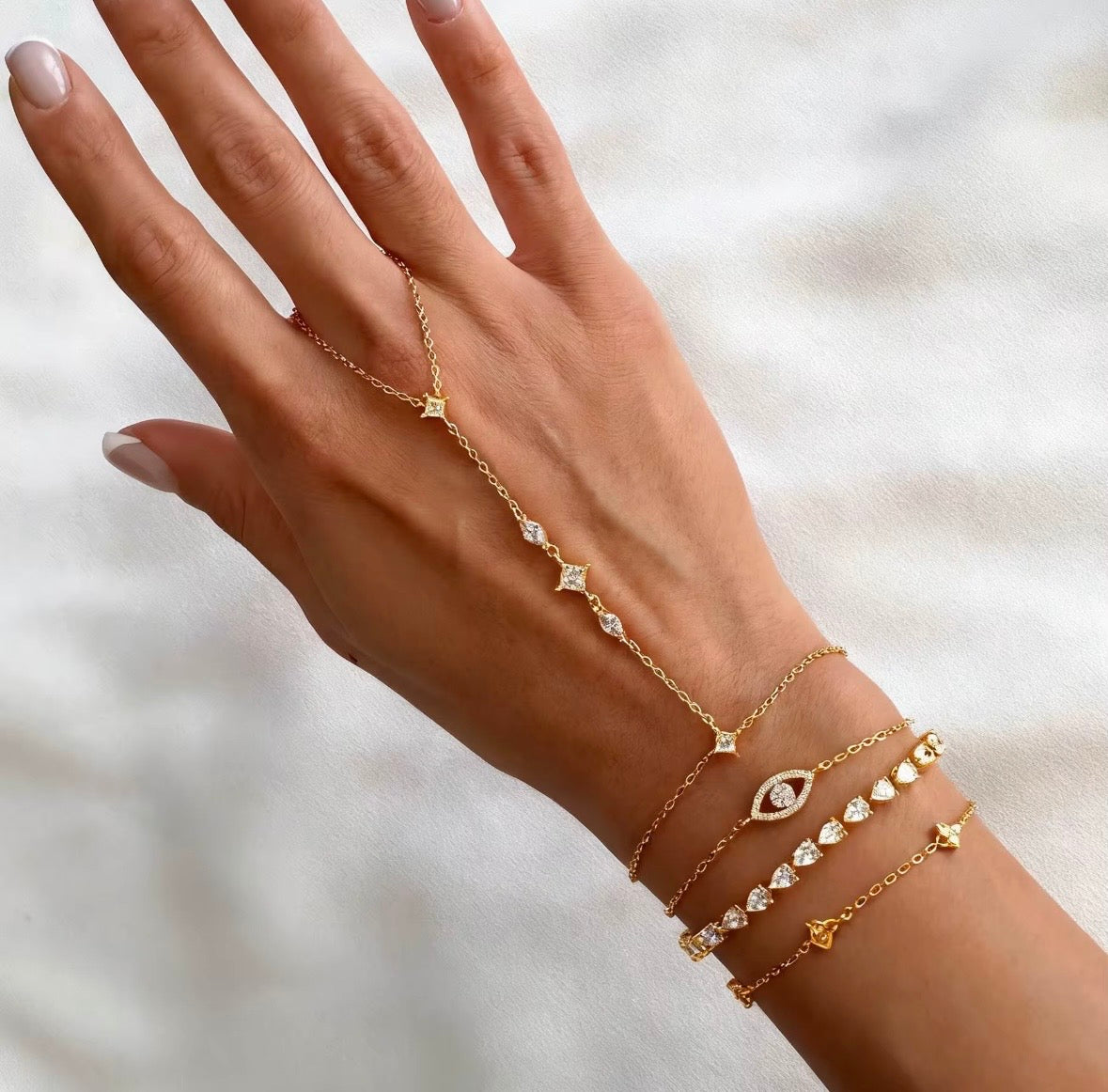 18K Gold Plated Sparking Bling 5A CZ Women Hand Chain Bracelet