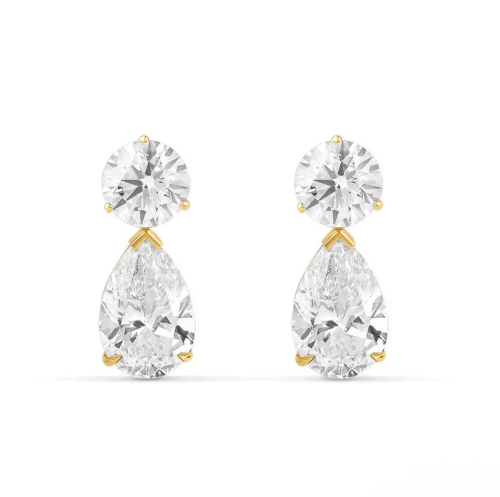 Round Tear Drop CZ Dangle Stud Earring  Luxury Fashion Jewelry