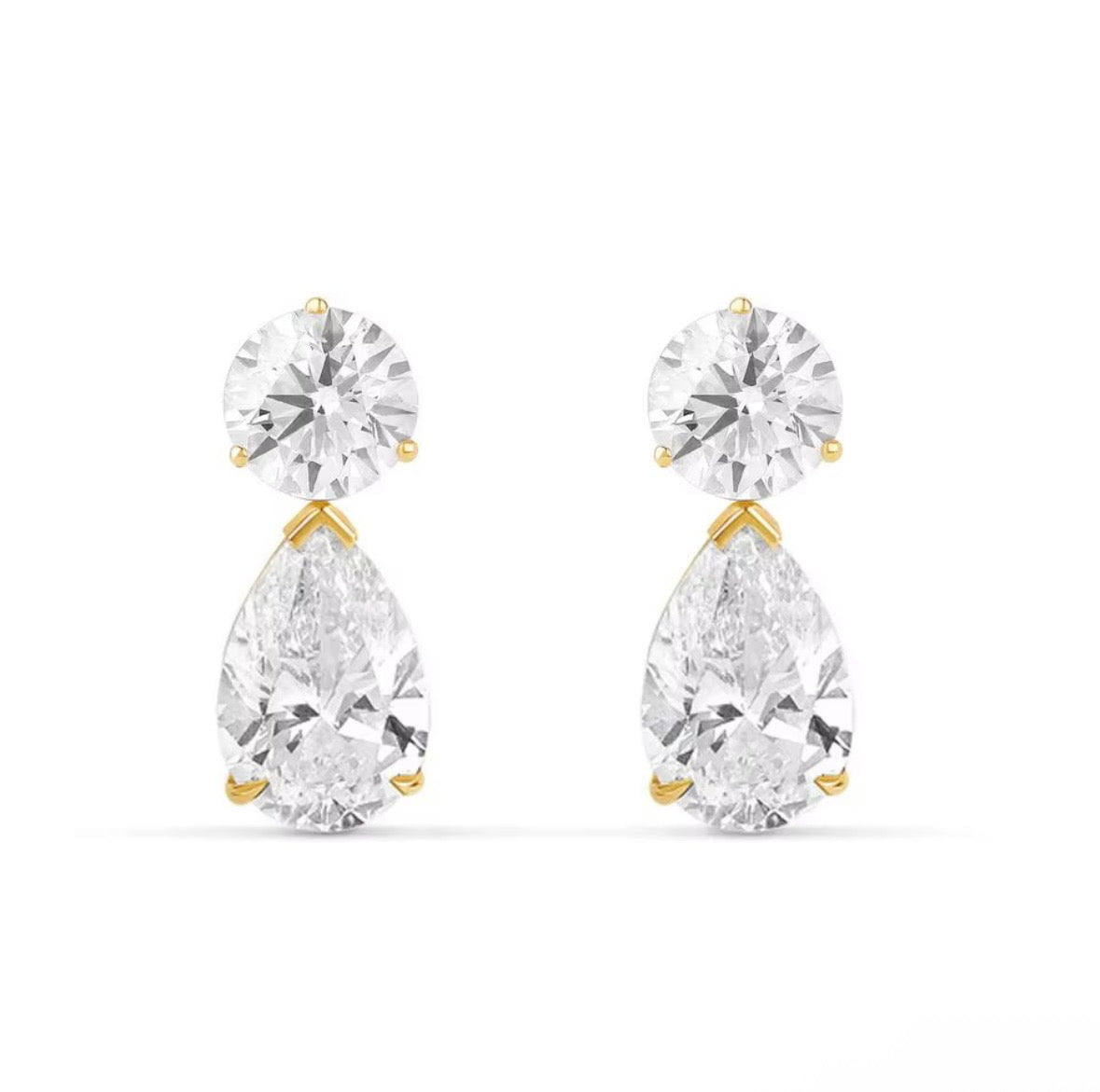 Round Tear Drop CZ Dangle Stud Earring  Luxury Fashion Jewelry
