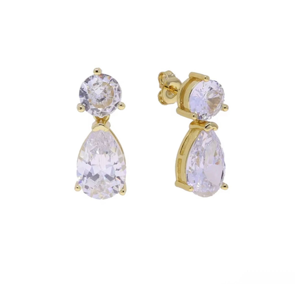 Round Tear Drop CZ Dangle Stud Earring  Luxury Fashion Jewelry