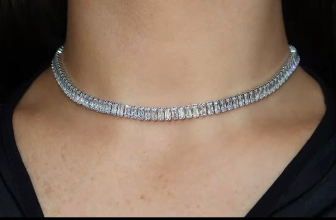 Iced Out Bling 5A Cubic Zirconia Rectangle CZ Tennis Chain Necklace Fashion Jewelry
