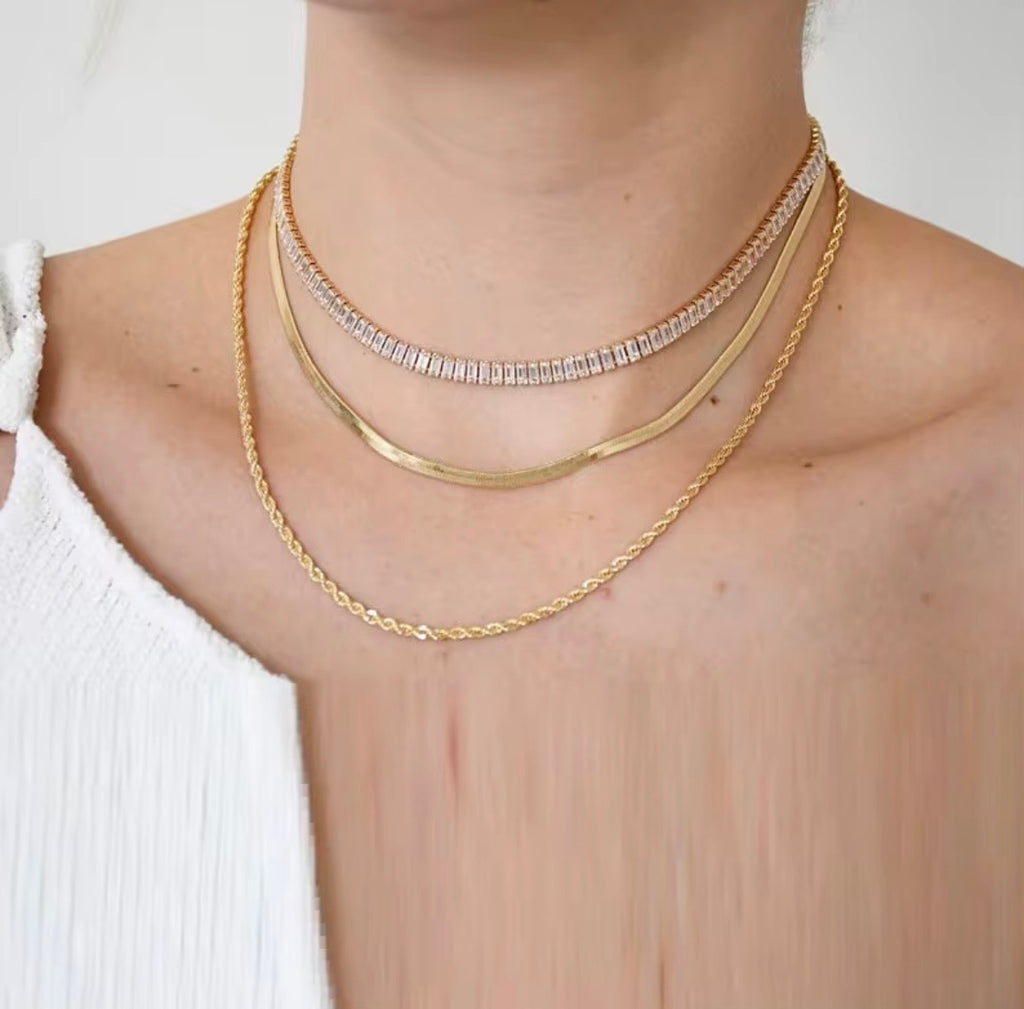 Iced Out Bling 5A Cubic Zirconia Rectangle CZ Tennis Chain Necklace Fashion Jewelry