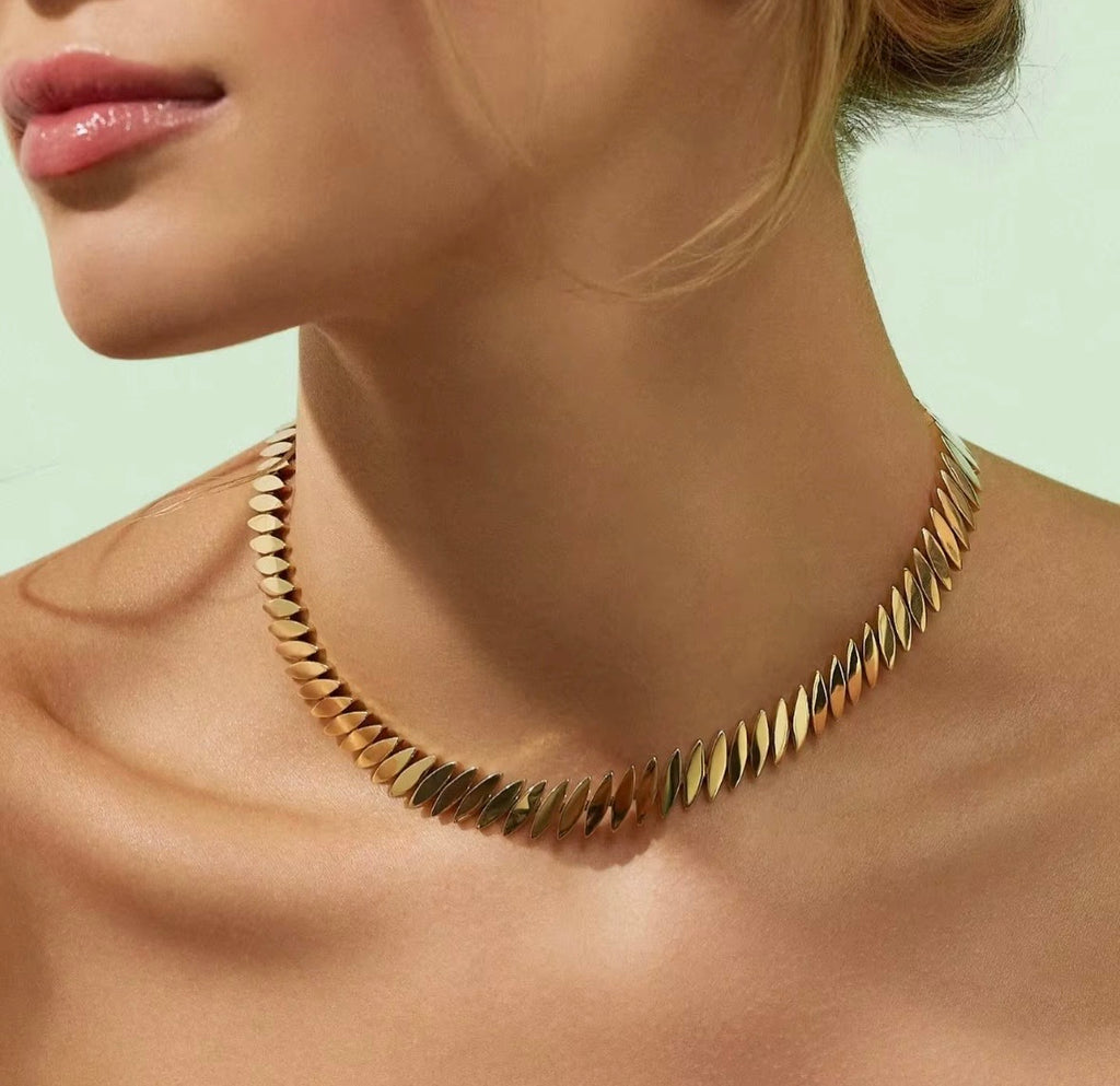 18K Gold Plated Cool Punk Styles High Polished Horse Eye Necklace Fashion Jewelry