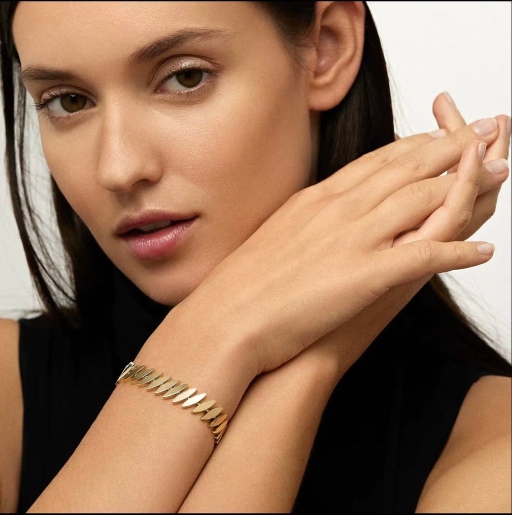 18K Gold Plated Cool Punk Styles High Polished Horse Eye Bracelet  Fashion Jewelry