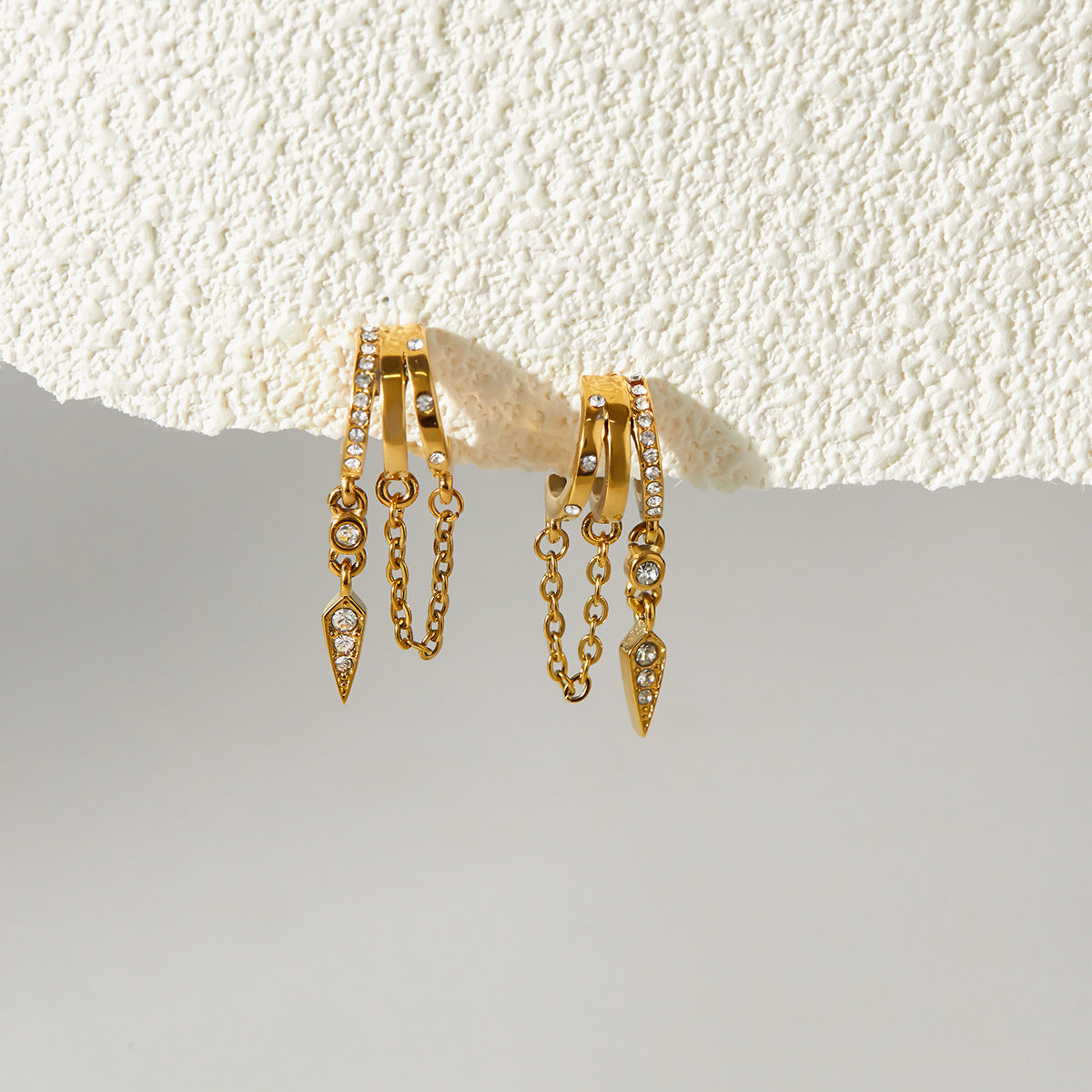 18K Gold Plated Cubic Zirconia Water Drop Tassel Stud Earrings