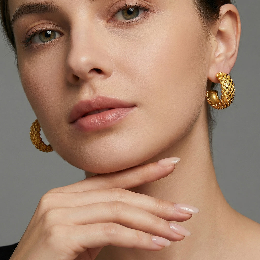 18K Gold Plated C Shaped Diamond Earring