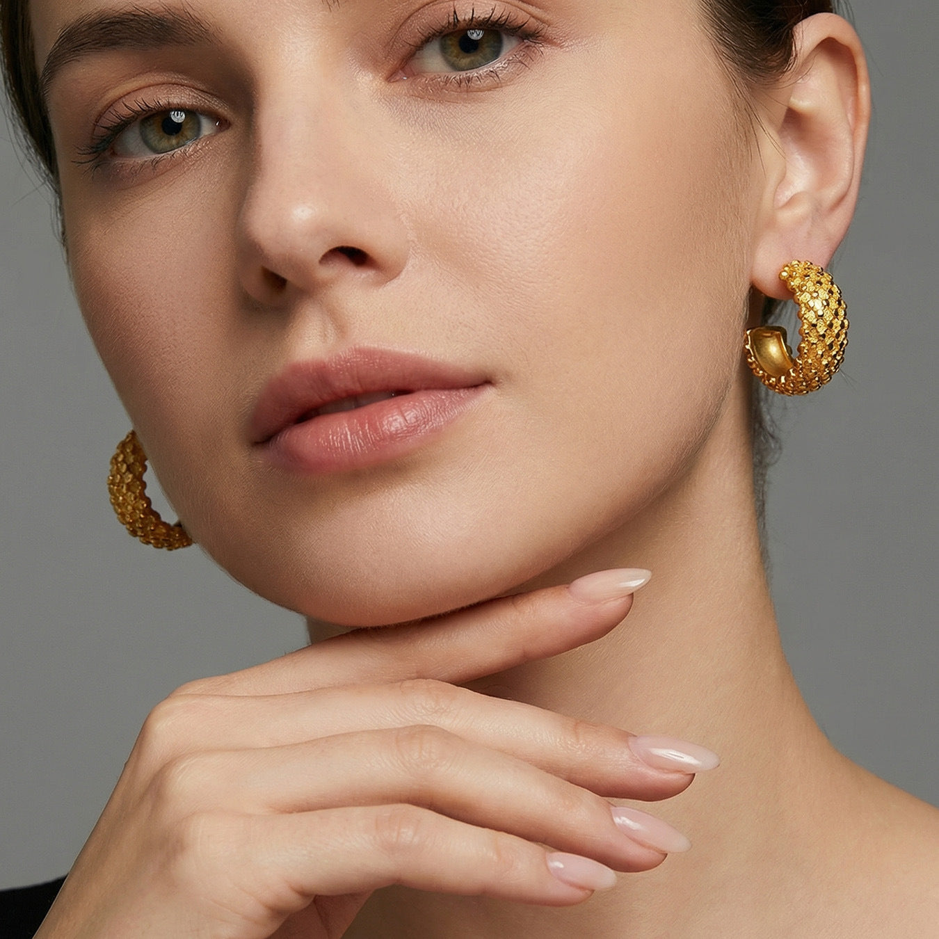 18K Gold Plated C Shaped Diamond Earring