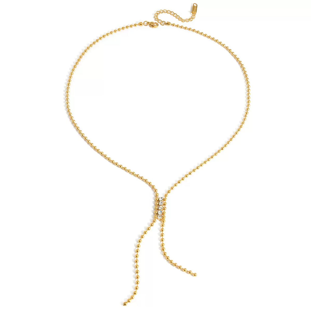 18K Gold Plated and Stainless Steel White Zirconia With Crystal Tassel pendant