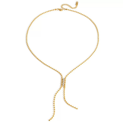 18K Gold Plated and Stainless Steel White Zirconia With Crystal Tassel pendant