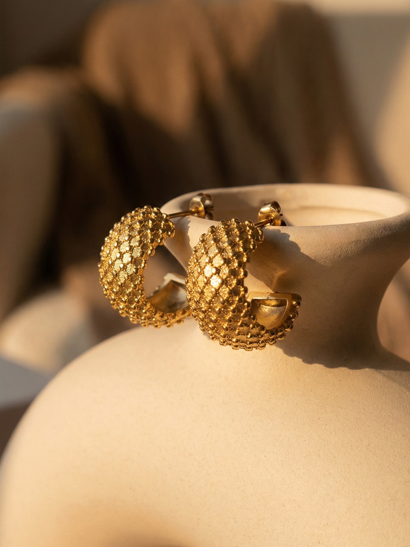 18K Gold Plated C Shaped Diamond Earring