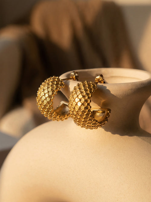 18K Gold Plated C Shaped Diamond Earring